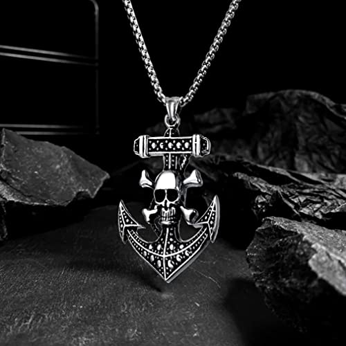 Devil Skull Pirate Anchor Necklace Polished Nautical Anchor Rope With 23.6'' Stainless Steel Chain For Men Women #TOP4