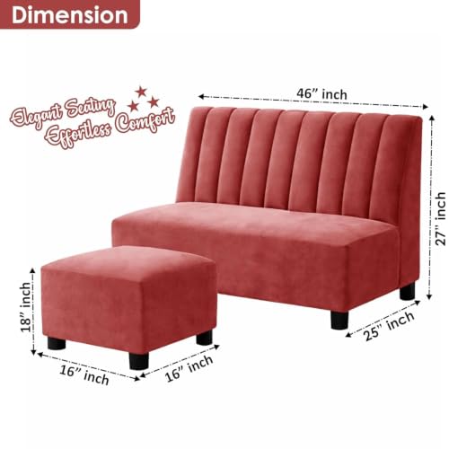 Image of Rosebell 2 Seater Sofa Set with Ottoman, Plush Upholstered Couch with Matching Footrest, Modern Comfortable Seating for Living Room & Office, Guest Room - Rose Pink Color