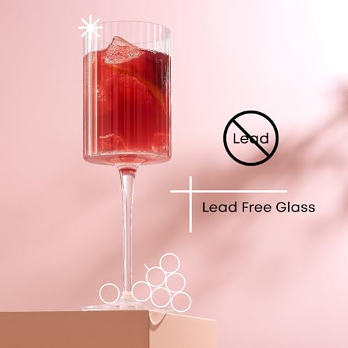 JoyJolt Elle Fluted White Wine Glasses Set of 2, 11.5oz Long Stem Wine Glasses, Unique Stemmed Cocktail Glass, Vintage Style Drinking Glass Set - Thumbnail 4