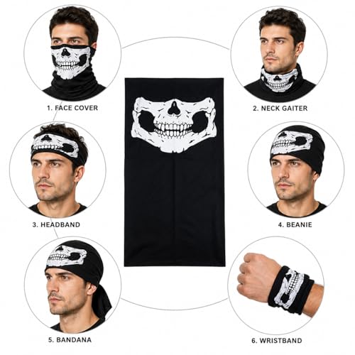 Image of Balaclava Skull Ghost Face Mask 4Pcs Neck Gaiter for Men Skeleton Motorcycle Gator Call of Duty Ghost for Outdoor Sports Black, Medium