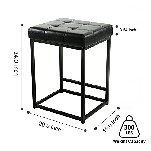 Gia Design Group 24'' Backless Square Counter Height Bar Stools,Black Faux Leather Upholstered Seat Metal Bar Stool For Kitchen Dining Room Living Room,Set Of 2 #TOP2