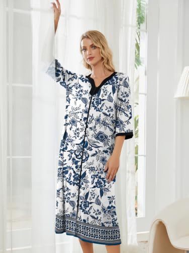 Image of PITINAN Moo Moo Nightgown House Dress Zip up Robes for Women Long Lounge Dress House Coat Women S-3XL