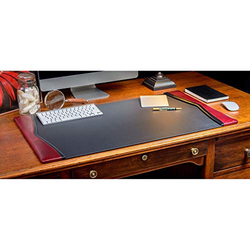 Dacasso Pad With Side Rails Luxury Leather Blotter For Writing-Executive Desk Surface Protector, 34” X 20”, Burgundy #TOP1