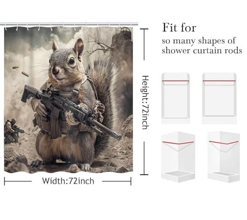 Image of Funny Shower Curtains forBathroom Decor, Funny Squirrel Animal Shower Curtain, Fun Cute Kids Bathroom Decor Shower Curtain, with Hooks 72x72 Inch
