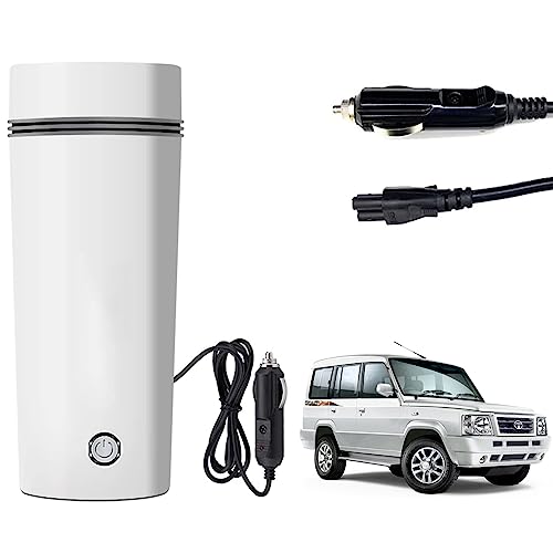 Image of Oshotto 12V Portable Electric Water Bottle for Hot Water Tea Coffee Kettle Mug Multipurpose Food Grade Fast Boil Auto Shut-off For Travel Camping, Road Trip Compatible with Tata Sumo (350ml) - White