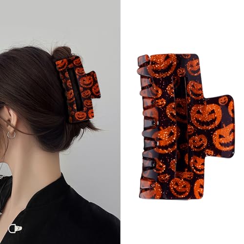 Halloween Hair Clips Square Hair Claw Clips for Thick Thin Hair Pumpkin Ghost Design Medium Claw Clips Strong Hold & Non-Slip Hair Styling Accessories for Women Girls Halloween Party Gifts 1PCS