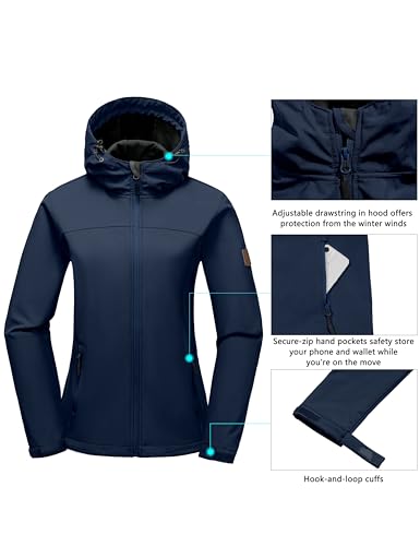 Little Donkey Andy Jaqueta feminina softshell com capuz e forro de lã, impermeável e leve, N.Navy, G