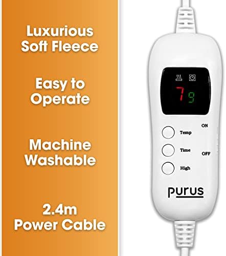 Purus Luxurious Electric Throw Heated Throw Blanket, Large 160 x 120cm Soft Fleece Heated Blanket Throw, Large Heated Electric Blanket Overblanket with Timer 9 Control Heat Settings