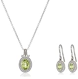 Amazon Collection Sterling Silver Oval Gemstone Earrings and Pendant Necklace Jewelry Set