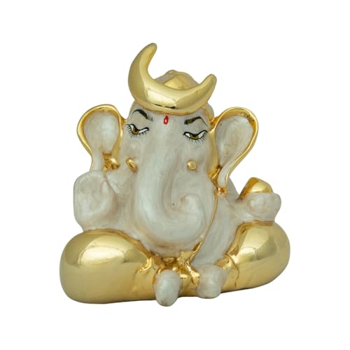 Image of Pearl White Chanda Ganesha Ganesh Ganpati Bappa Idol Statue murti for Car Dashboard, Home Decor, Office & Gifting | Height 2.5 Inch