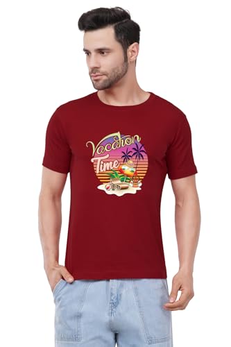 Image of Caseria Men's Cotton Printed T-Shirt -Time Vacation | 100% Cotton | Half Sleeves | Regular Fit | Printed | Round Neck | Graphic T Shirt