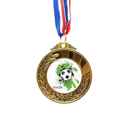 Medalla de fútbol oro primer puesto con cinta para campeonato escolar