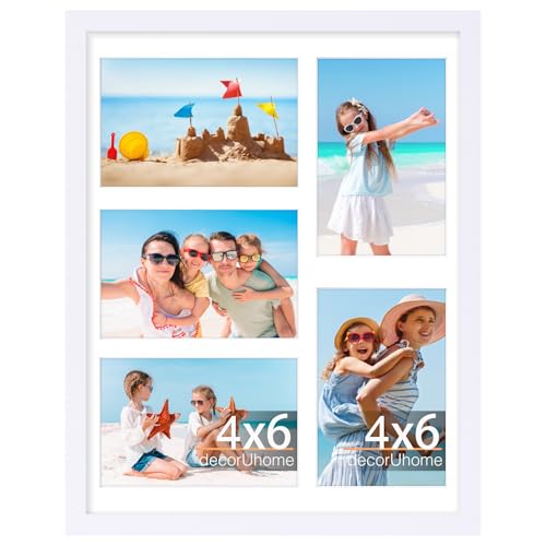 decorUhome 11x14 Picture Frames Collage Wall Decor, Display 5Pcs 4x6 Photos with Mat or 1Pcs 11x14 Unmatted, 5 4x6 Collage Picture Frames for Wall Mounting, White