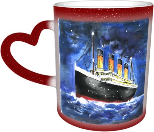 DOHXQM Taza Café cerámica, Taza de café con efecto térmico y cambio de color 330 ml Taza Mágica Regalo interesante,Este es el boceto del barco. Es una combinación de colores para el libro infantil. Es