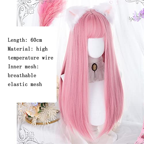 Peluca rosa con flequillo larga para disfraces de fiesta y eventos de cosplay memorables 2