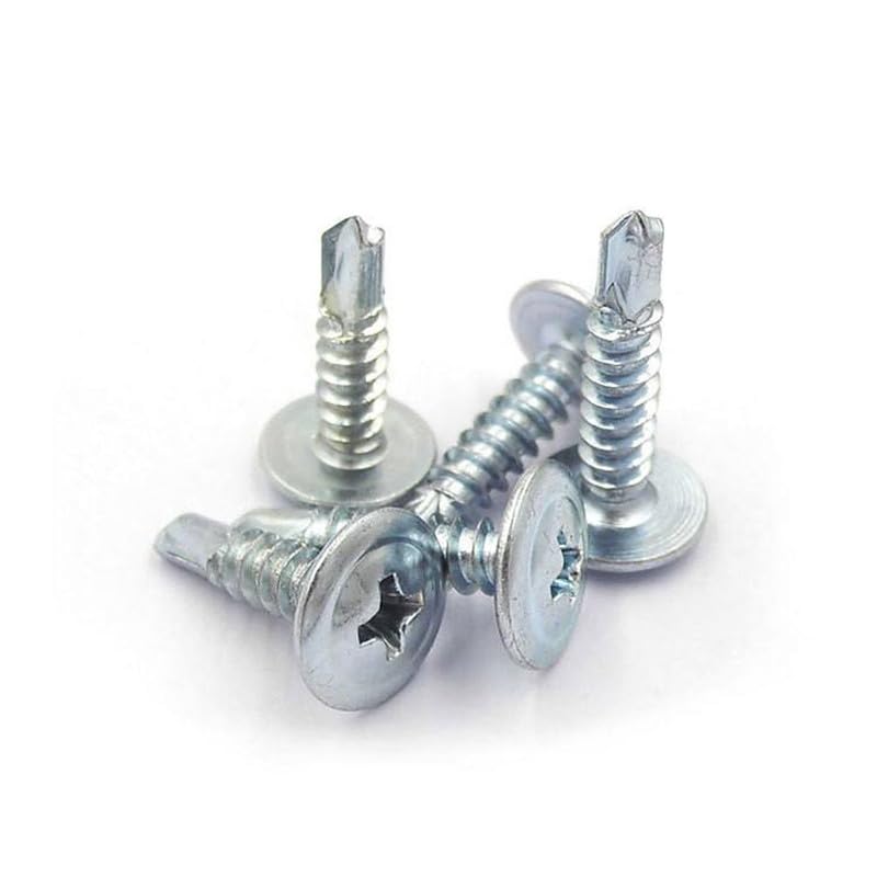 Image of Rely⇒VP INDUSTRIES (Pcs-50) No.8x38 mm Truss Phillips Self-Drilling Screw - White Zinc Coated Carbon Steel, Ideal for Metal, Wood, Plywood, Cabinets, Furniture & DIY Projects