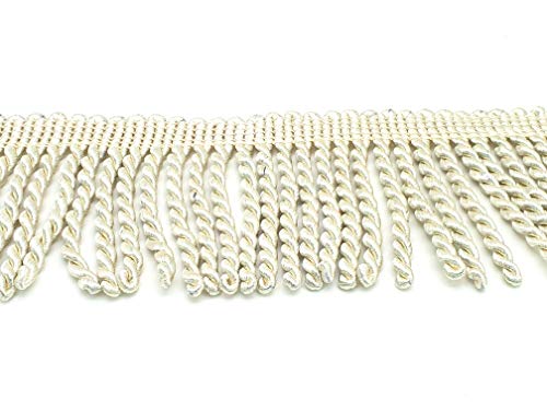 2 Metres Thick Bullion Fringing, 10cm Wide Fringe Tassel Trim by MNJ-Trimmings (Cream)
