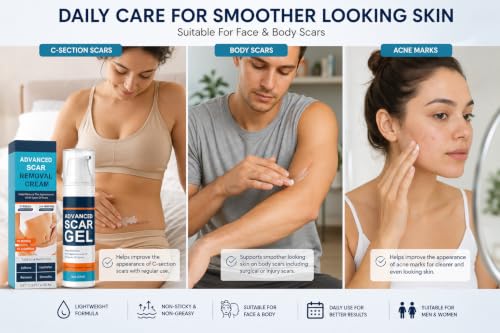 Image of Advanced Scar Gel Cream for Face & Body | Silicone-Based Scar Care Gel | Helps Improve the Appearance of Old & New Scars | Moisturizing Formula for Surgical, C-Section, Acne & Stretch Mark Care | 50ml