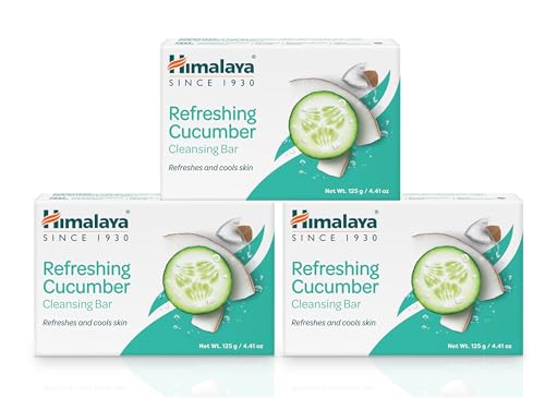 Image of Himalaya Refreshing Cucumber Cleansing Bar Soap, Cucumber Soap Bars for Face and Body, Face Soap Bar, Face Wash Bar, Bath Soaps, Soft Skin, Refreshes and Cools Skin, 4.41 oz, 3 Pack