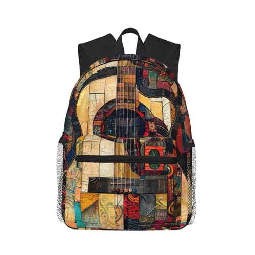 Sac à dos voyage noir avec guitare artistique pour le travail quotidien