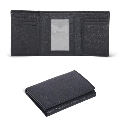 ESTALON Leather Trifold Wallet For Men - RFID Blocking - 6 Card Slots, 2 Slip Pockets & 1 Front ID Window - Minimalist Design, Slim Wallet