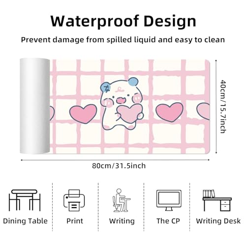 Desk Pad de cuero PU XL 31.5x15.7 pulg blanco y rosa miniatura 2