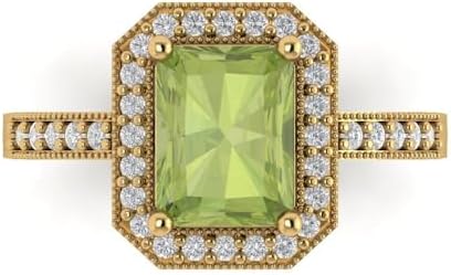 2.78 tcw Emerald Cut Cocktail Ring for Women in 14K Yellow Gold, Natural Peridot Birthstone w/Halo Accents Solid Gold Womens Statement Fashion Ring (Size Adjustable)