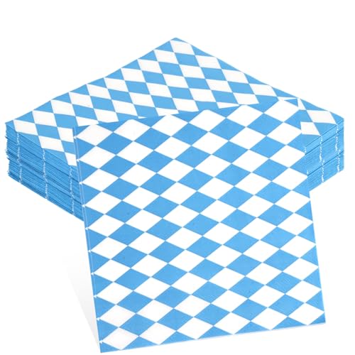40 Stück Oktoberfest Servietten 33 x 33cm Bayrische Servietten Serviettens Blau Weiß für Bayrische Deko Oktoberfest deko Münchner Bierfest Party Dekoration