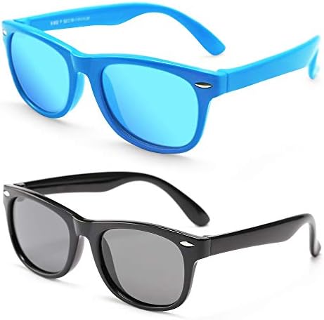 MOTOEYE BEST GIFT Kids Polarized Sunglasses for Children Age 4-12 Years Old, Girl or Boy Styles, Pack of 2 (Boy: Sky Blue & Black)
