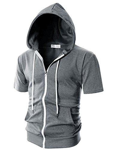 Ohoo Mens Slim Fit Zip up Hoodie Cotton Blend Soft Fabric Short Sleeve Lightweight Comfy Basic Jacket with Kanga Pocket product thumbnail 10