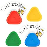 Rairsky 4 Pièces Porte Carte Enfant, Plastique Support Carte à Jouer Enfant Triangle Porte Carte a Jouer, Porte Carte Jeu Mains Libres Support Carte pour Enfants Adultes Personnes Handicapés âgées