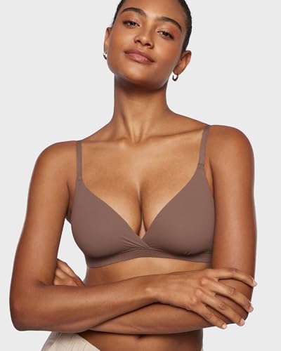 Image of INLYRIC Women's Inbarely Triangle Bralette Comfortable Unlined V Neck Wireless Smoothing Bra Top Stretch