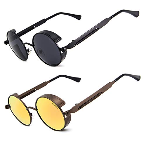 Image of RONSOU Steampunk Style Round Vintage Polarized Sunglasses Retro Eyewear UV400 Protection Matel Frame