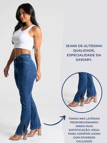 Calça Jeans Feminina Reta Sawary Premium Com Lycra Elastano Original Moda Feminina (BR, Cintura, 36,