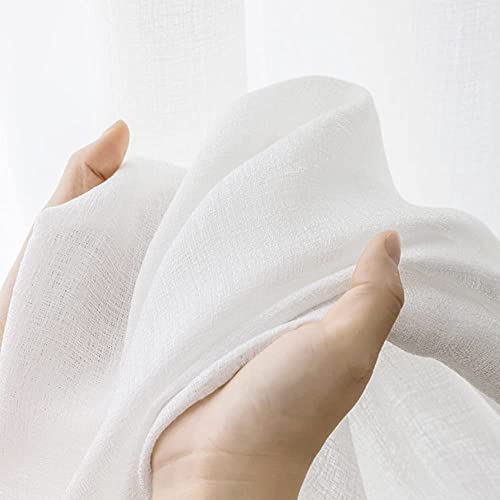 Image of White Curtains 84 Inches Long - Gromment Linen Look Light Filtering Semi Sheer Curtains for Bedroom Window Treatments, 2 Panels, 52 x 84 Inch