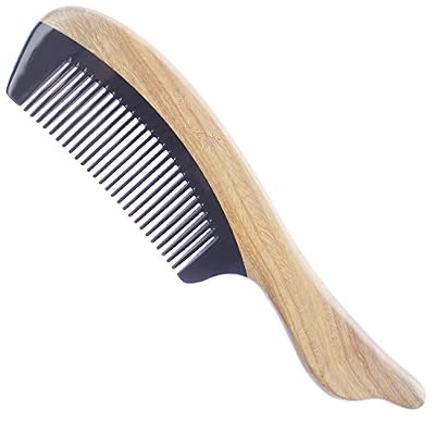 Breezelike No Static Black Buffalo Horn Comb with Fishtail Sandalwood Handle