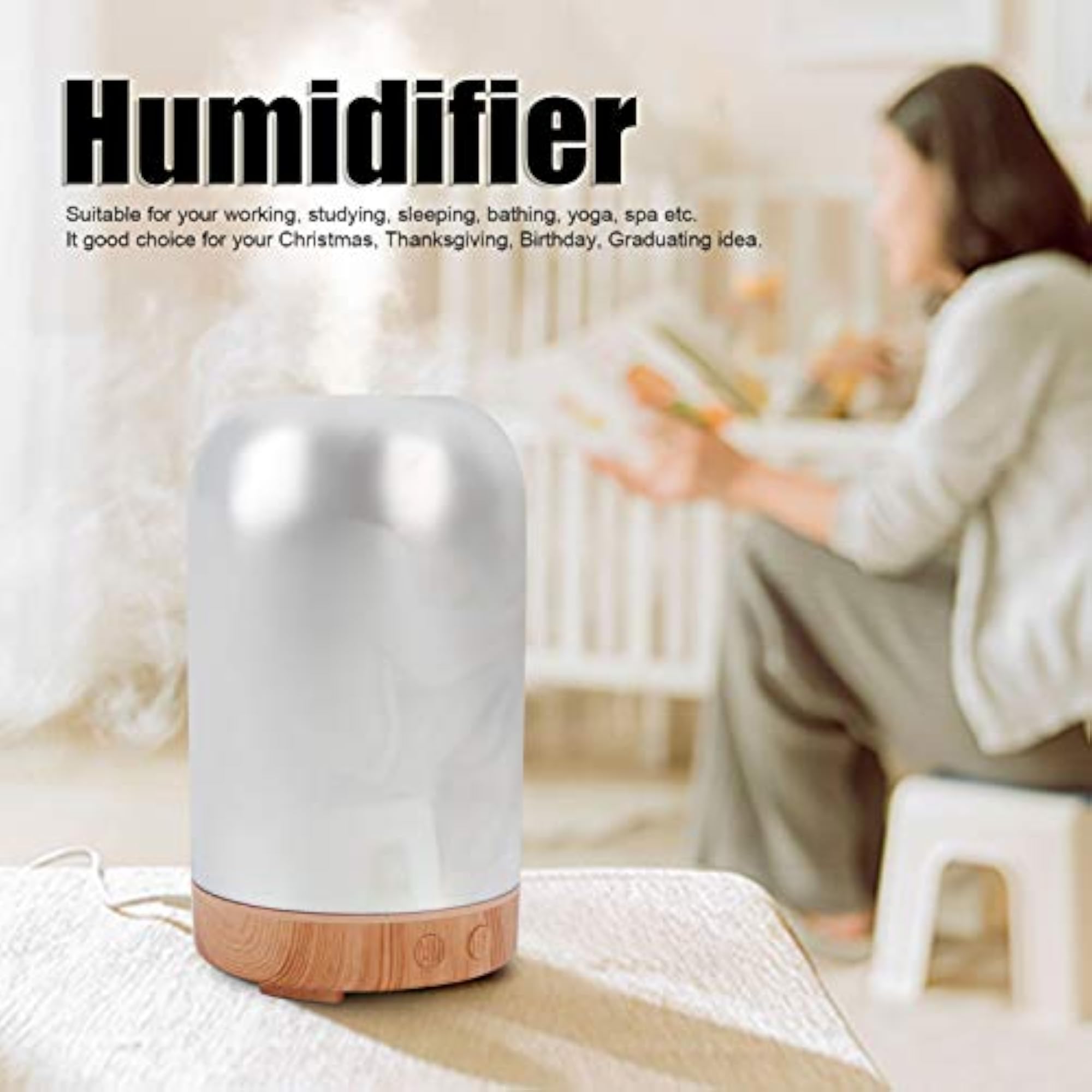 Quiet Glass Car Humidifier with Colorful Light Bars