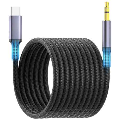 JHAOUS Aux to USB C USB C to 3.5mm Audio Jack Cable 4.3 ft Type C to Headphone Cord Car Aux CableCompatible for iPhone 16 15 iPad Pro Max Samsung Galaxy S24 S23 S22 S21 Pixel 4 5 Speakers Black