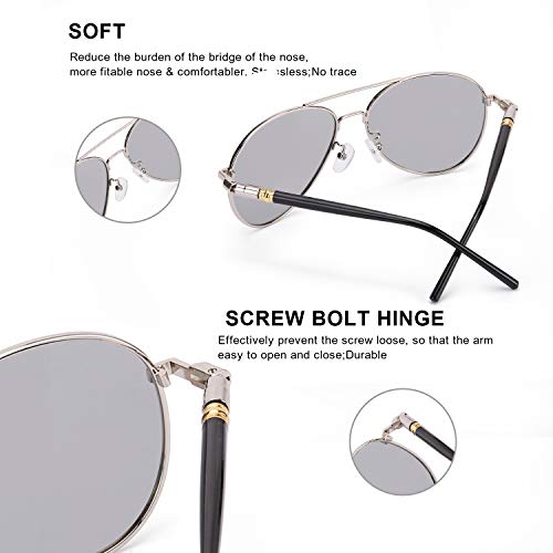 Image of SODQW Aviator Photochromic Sunglasses with Anti-glare Polarized Lens, Metal Frame with UV400 Protection for Driving Fishing