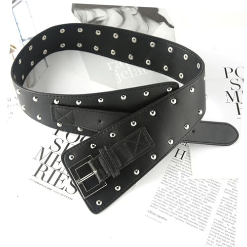 Punk Style Female Oblique Waist Belt PU Leather Mushroom Studded Waistband Fashionable Accessory for Dress Skirts2