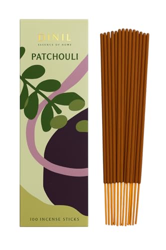 Dinil Patchouli Incense Sticks 100 Sticks | Hand-Rolled Charcoal-Free | Clean Burn Low Smoke | Aromatic Incense for Meditation Yoga & Home Fragrance