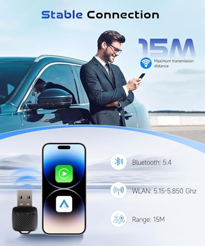 Image of 2-in-1 Wireless Car Receiver for Android Auto & CarPlay, Converts Wired to Wireless, Bluetooth Plug & Play Receiver - Compatible with OEM Factory-Fitted Wired Systems (Black)