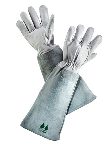 Leather Gardening Gloves by Fir Tree. Premium Goatskin Gloves With Cowhide Suede Gauntlet Sleeves. Perfect Rose Garden Gloves. Men's and Women's Sizes. (See Size Chart Photo) Size S