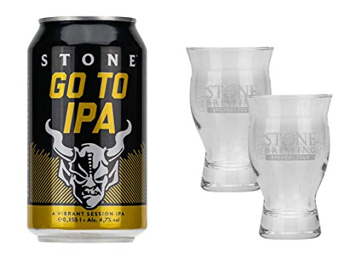12x 0,355L STONE Brewing GO TO IPA + 2 Tasting 0,1L Gläser - Craftbeer Set - inkl Pfand Cover