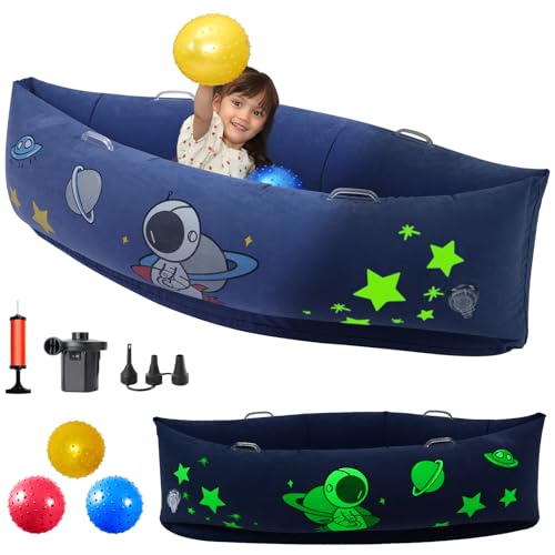 60 Sensory Peapod Chair for Kids Inflatable Beanbag with Glow Space Print