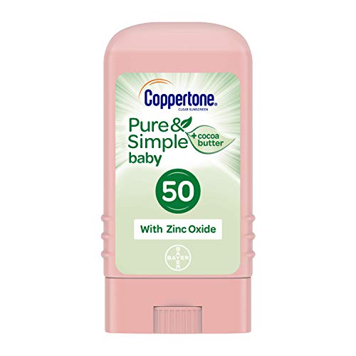 Coppertone Pure & Simple Baby SPF 50 Sunscreen Stick, Water Resistant, Pediatrician Recommended, Mineral Based, Cocoa butter,Â Broad Spectrum UVA/UVB Protection, 0.49 Ounce
