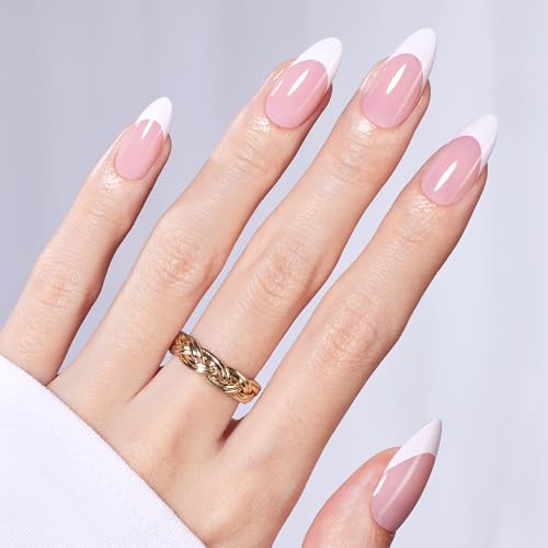 Image of Beetles French Tip Press On Nails - Medium Almond 60pcs 15 Sizes | White French Tips Pink Fake Nails with Nail Glue, Quick & Easy Nail Salon Manicure Gift for Women, All-in-One Complete Kit
