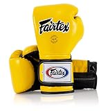 Guantes de Boxeo Fairtex Muay Thai BGV9 - Estilo Mexicano para Entrenamiento y Sparring en Kick Boxing MMA K1 | Guantes (Tuberías Amarillas/Negras/Negras 16oz)