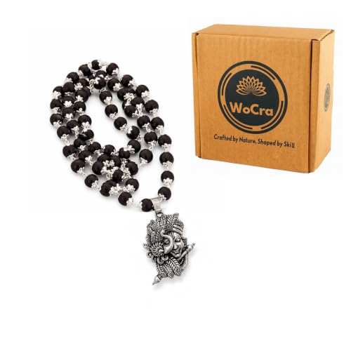Image of Karungali Malai 8mm Certified with Lord Flute Krishna Pendant Silver Plated | 54 Beads Authentic Black Ebony Wood Mala with German Silver Cap | Spiritual Protection Chain for Men & Women