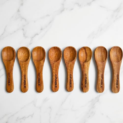 Image of FiABLE Pure Neem Wood Small Spice Spoons | Spoon for Pickle| Masala Spoon | Unpolished Multipurpose Set of 8 Spoons | Naturally Antimicrobial - Small Spoon Set of 8